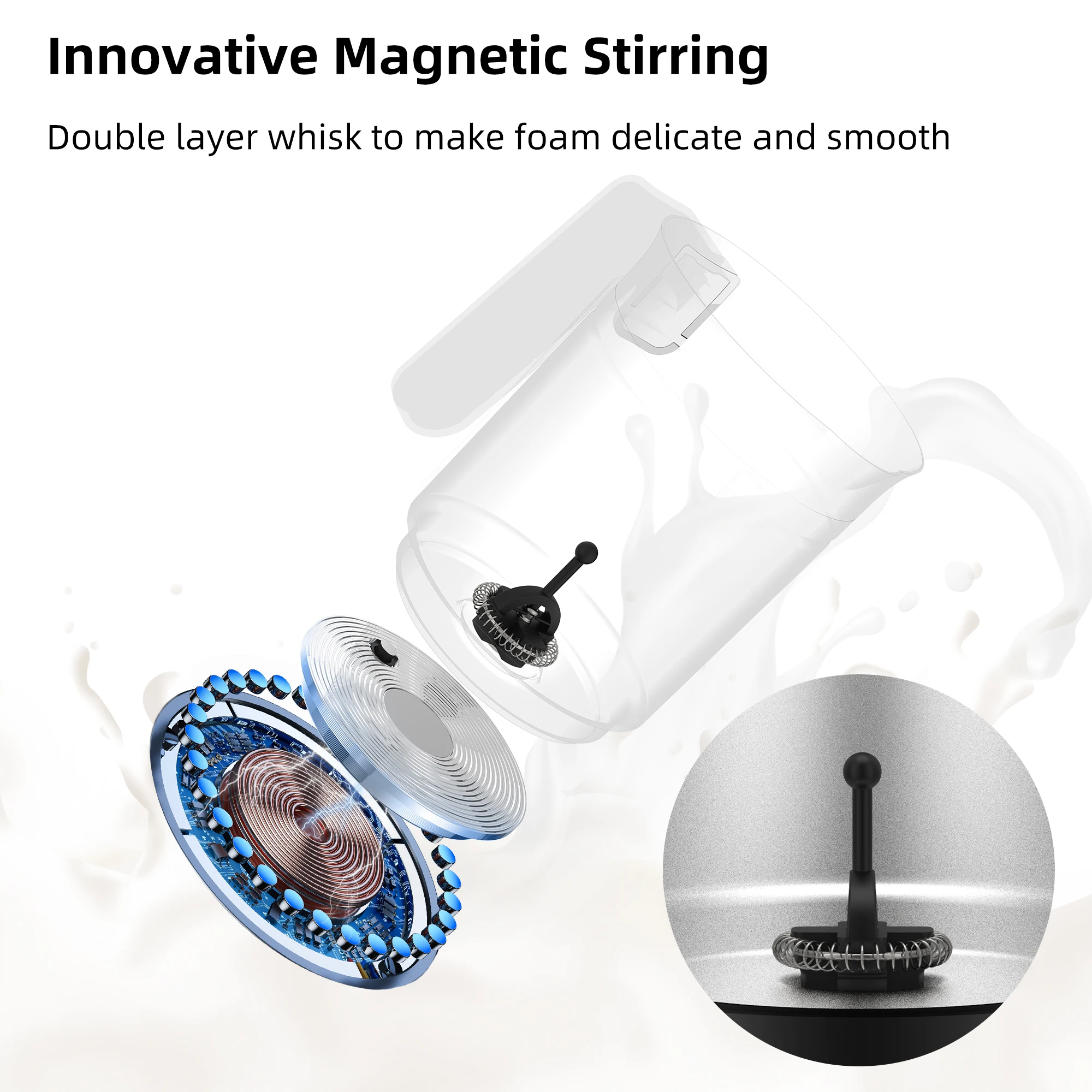 BioloMix Detachable Milk Frother and Steamer, 5-in-1 Automatic Hot/Cold Foam and Hot Chocolate Maker