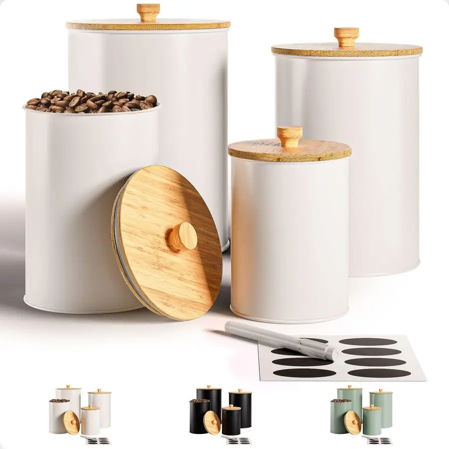 

Canisters for Countertop Set of 4 with Customizable Chalkboard Labels amp Marker Pen Big Iron Kitchen Canisters with Airtight Li