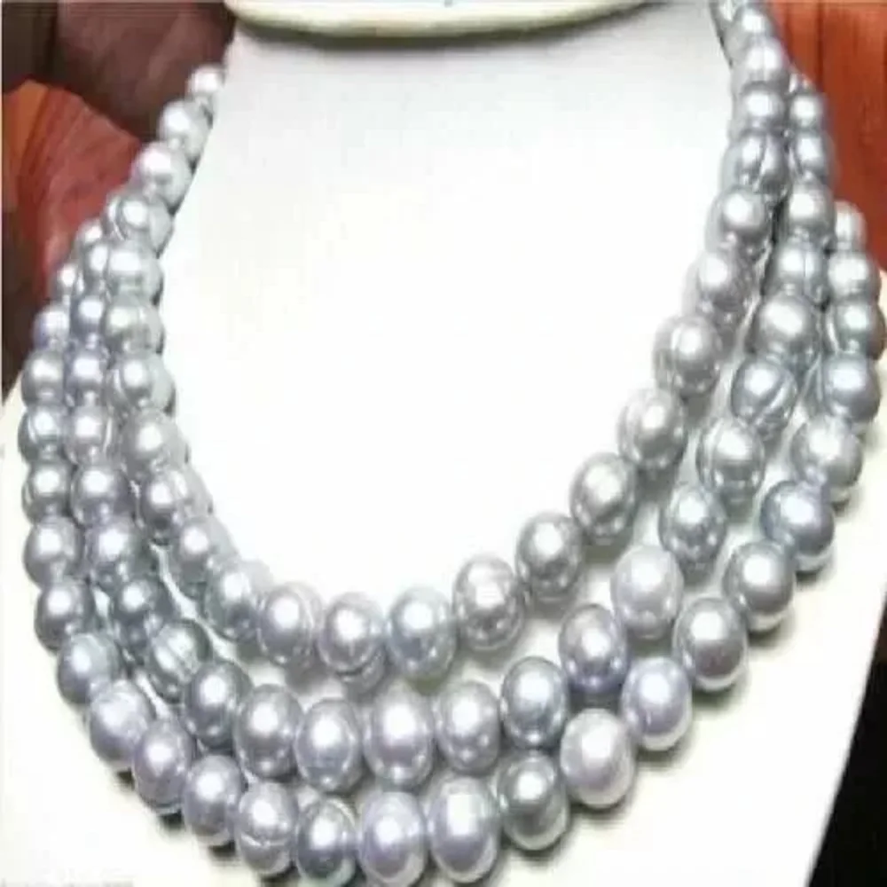 50 inch large AAA 11-12mm natural South Sea gray Baroque pearl necklace with 14k gold buckle