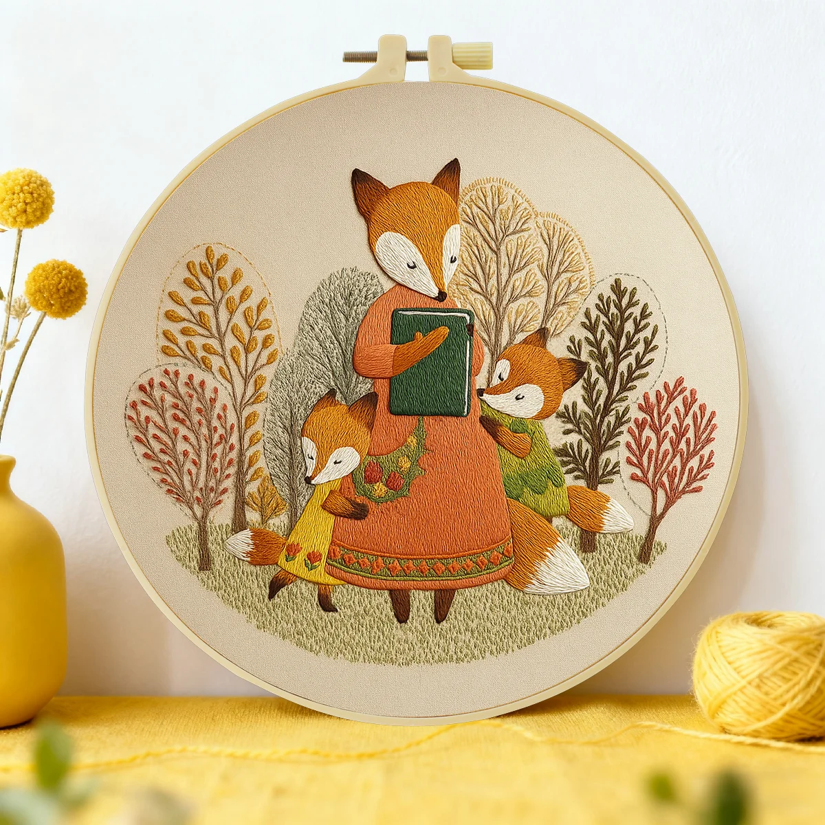 1pc 20X20CM/15X15CM 7.87/6.3inch Fox Embroidery Starter Kit DIY Kit DIY Embroidery Kit Manualidades Set for Beginner Sewing Art
