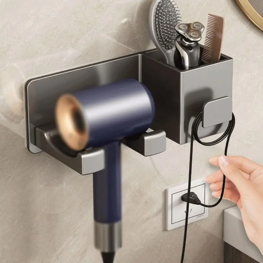 

Настенный держатель для фена без сверления, компактный кронштейн для хранения, многофункциональная прочная полка для фена