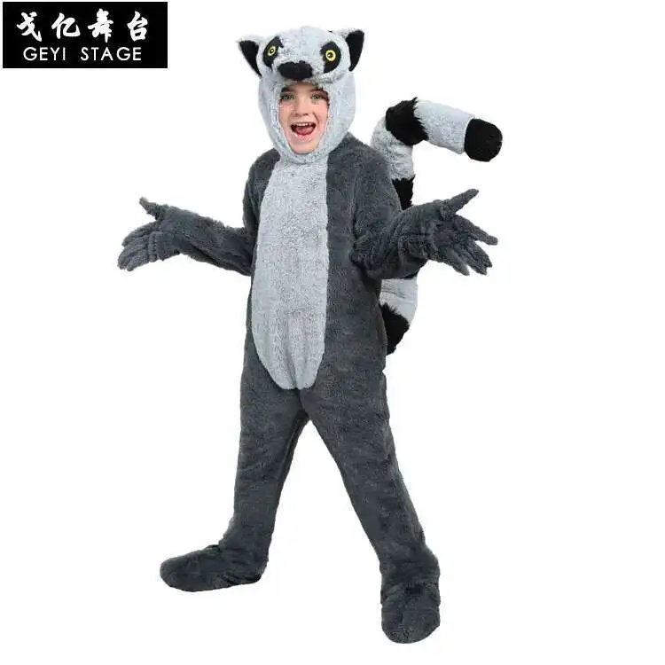 Cos lemur halloween animal desempenho traje bonito rato gigante do norte madagascar pai-filho traje