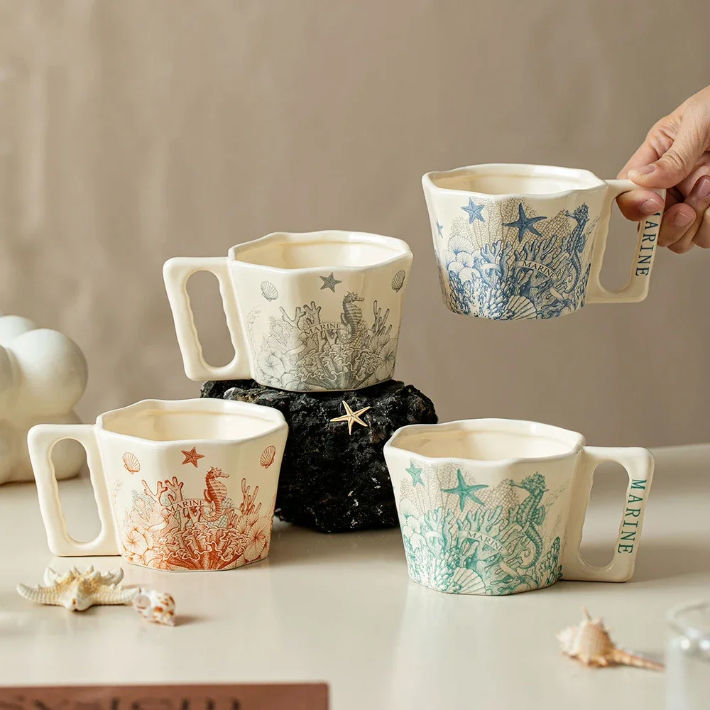 Light Luxury Nordic Style Ceramic Mugs Delicate Handgrip Restaurant Homehold Drinkware Afternoon Tea Milk Coffee Mug Cups