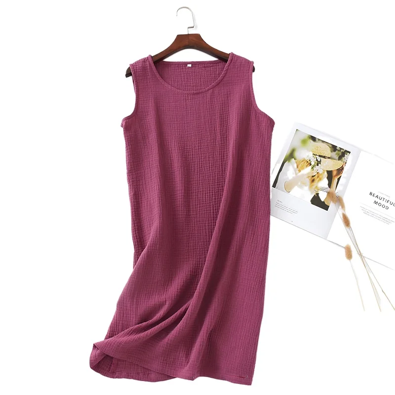 New summer ladies cotton crepe cloth nightdress sleeveless dress solid color plus size loose vest skirt furniture skirt women