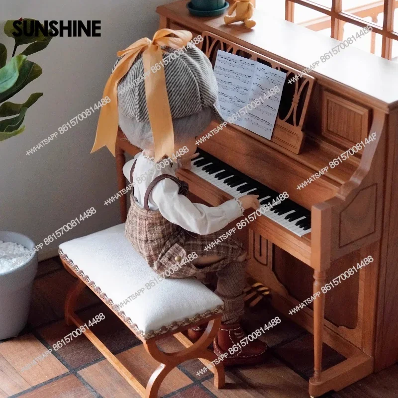 Doll House Model Furniture Accessories Solid Wood Upright Piano and Bench Set Bjd Ob11 Blyth Soldier Lol Miniatures DecorX
