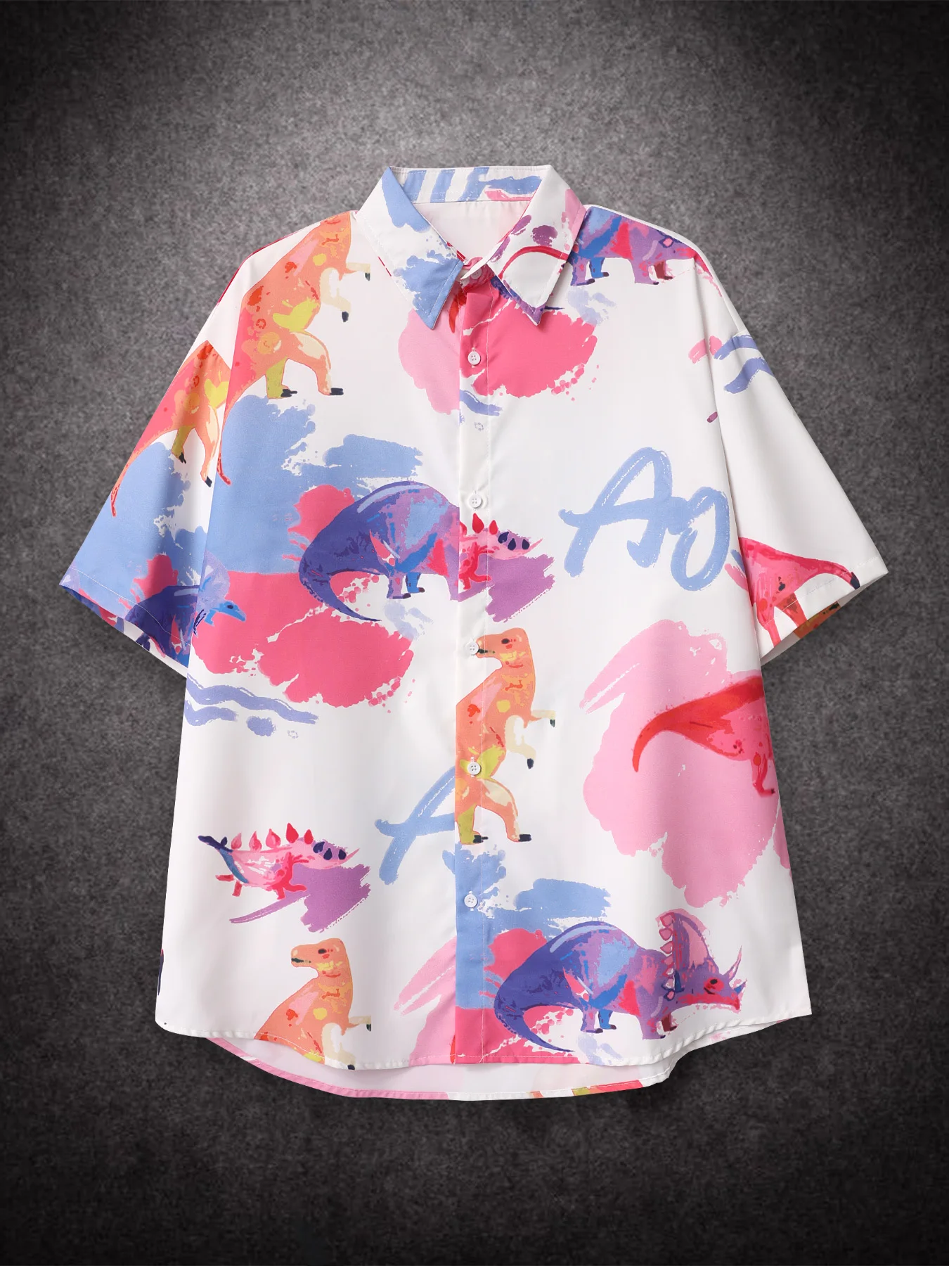 Printing Plus Size Womens Casual Man American Summer Fried Street Small Dinosaur Fashion Oversized Mens Shirts