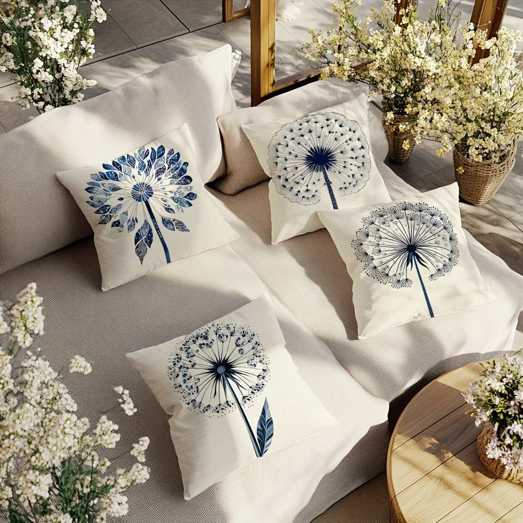 Naval blue dandelion flowers digital printing pillow cover Short plush Suitable living rooms bedrooms sofas throw cushion cover