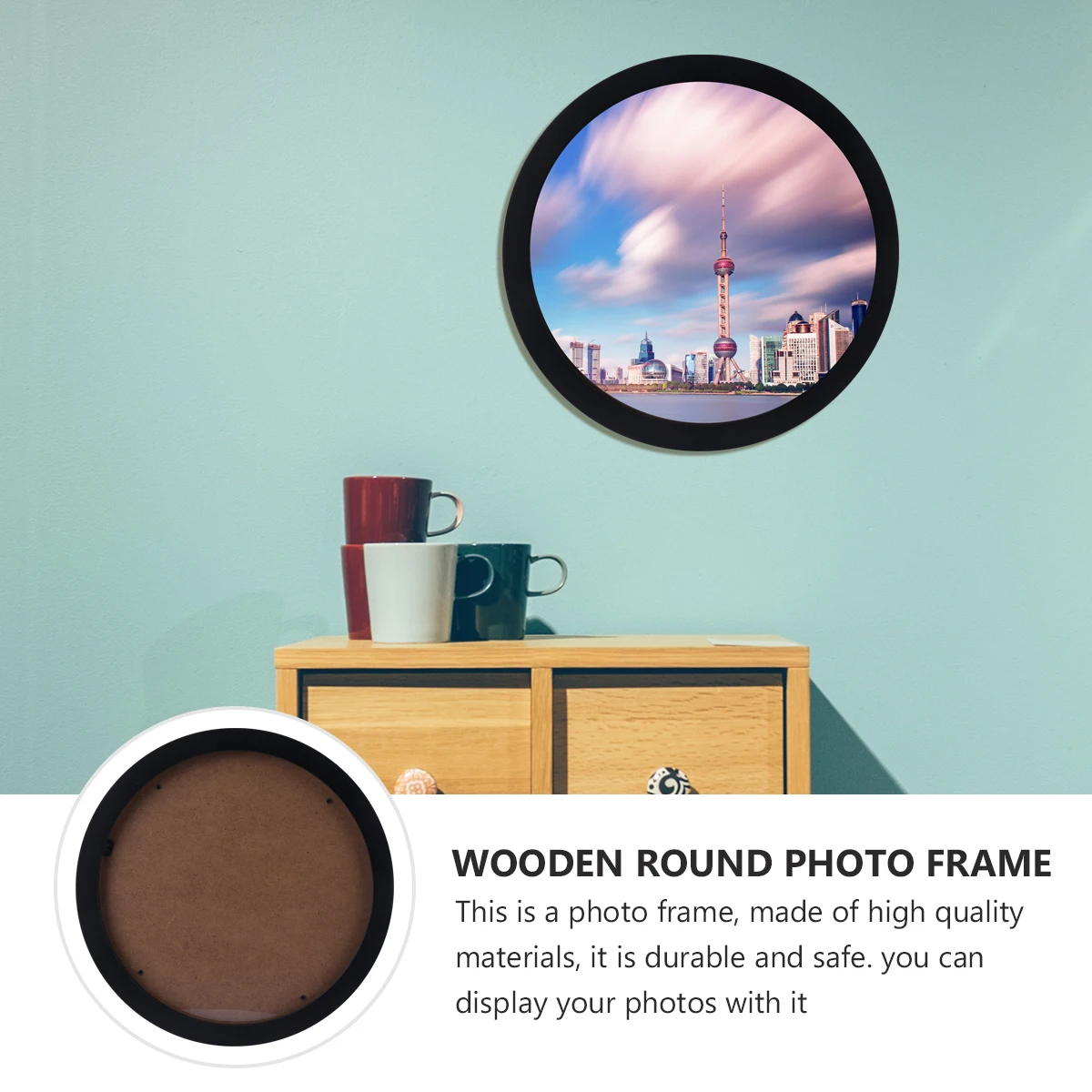 Wooden Round Photo Frame Creative Wall hanging Picture Frame Nordic style DIY Wall Mount Picture Holder multiuse Home room deco