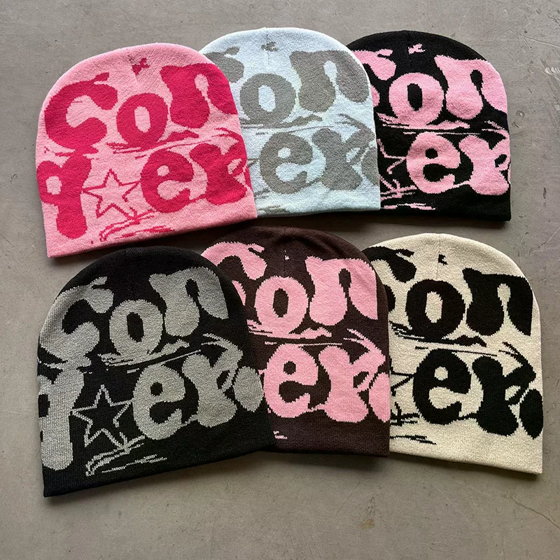 

Винтажная шерстяная акриловая вязаная шапка Y2K, женская шапка-бини, зимние теплые шапочки в стиле Харадзюку, повседневная кепка в стиле хип-хоп с черепами, уличная кепка