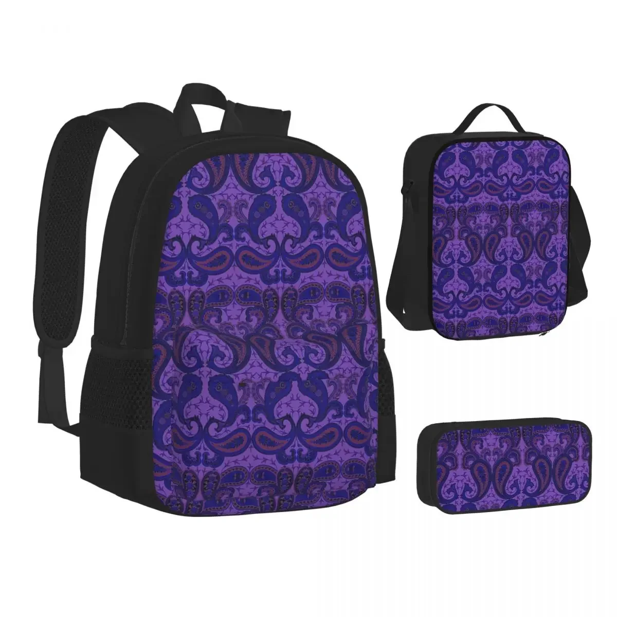 

Paisley Print 'Clouds' Violet Paisley Colors Backpack Bookbag Children School Bags Rucksack Lunch Bag Pen Bag Three-Piece Set