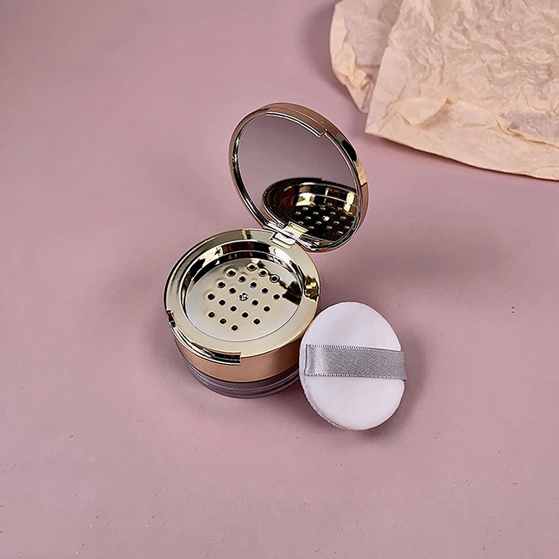 6g Gold Portable Cosmetic Flour Plastic Box Empty Loose Flour Pot With Sieve Travel Makeup Jar Sifter Container With Puff