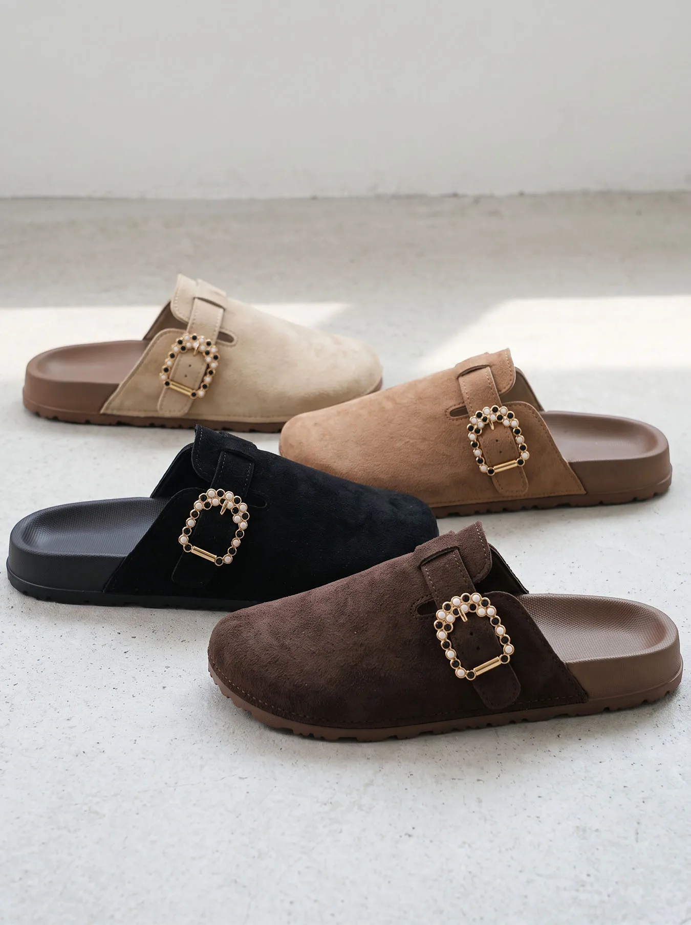 Men Suede Mules Plus Size Clogs Decorative Buckle Backless Slip On Fashion Casual Comfortable Versatile Shoes 32-50