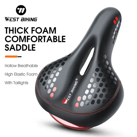 Comfortable bike saddle with rear light West Biking