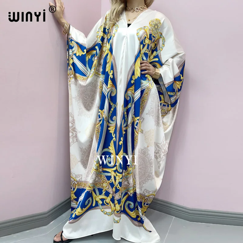 

WINYI Summer Middle East high-quality hand-rolled fashion print sexy Maxi women's robes long beach V-neck Bohemian dress