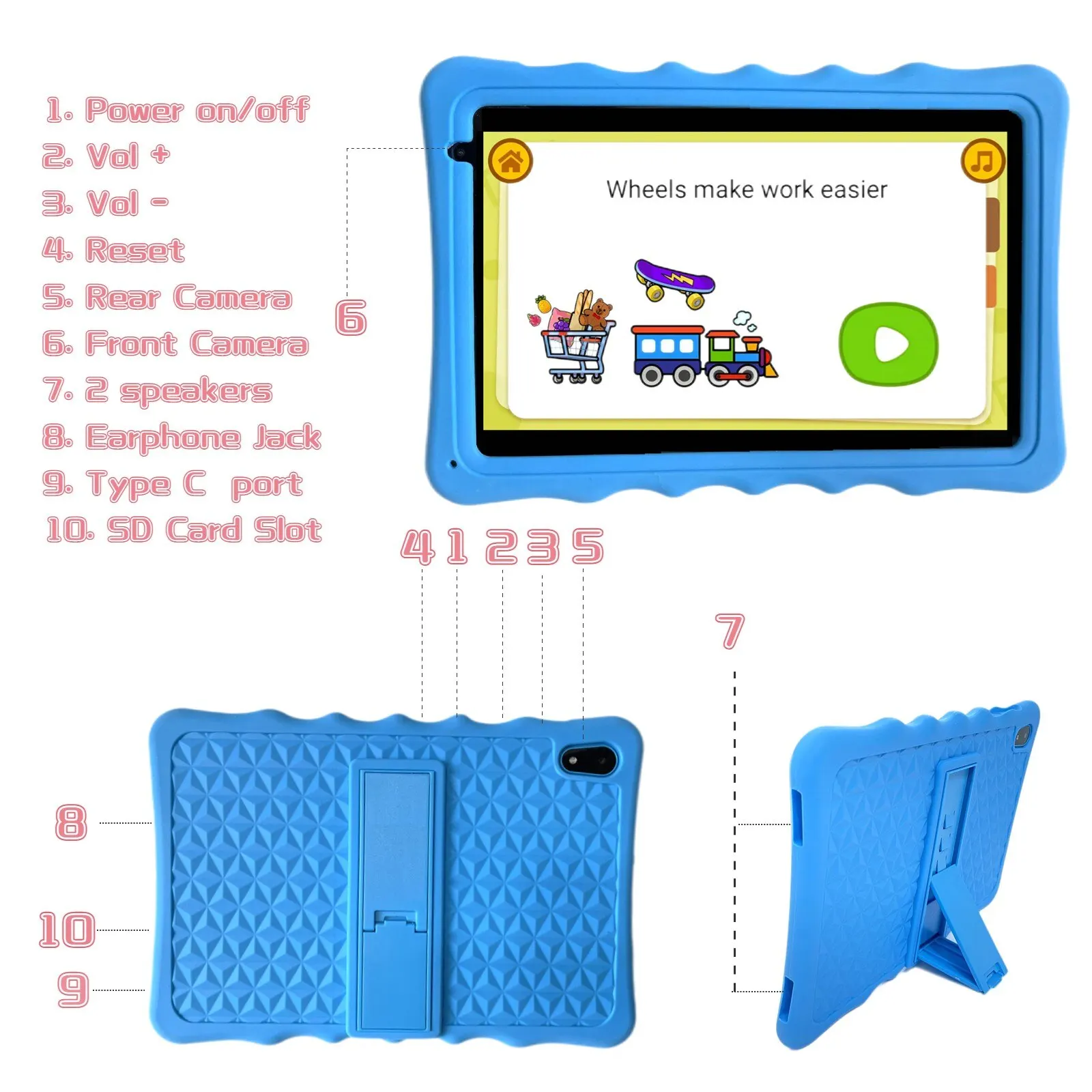 Tableta educativa de 10,1 pulgadas, almohadilla de estudio Pantalla de protección ocular de seguridad HD, WiFi, cámara Dual, juguete educativo Montessori, Android 11,64G