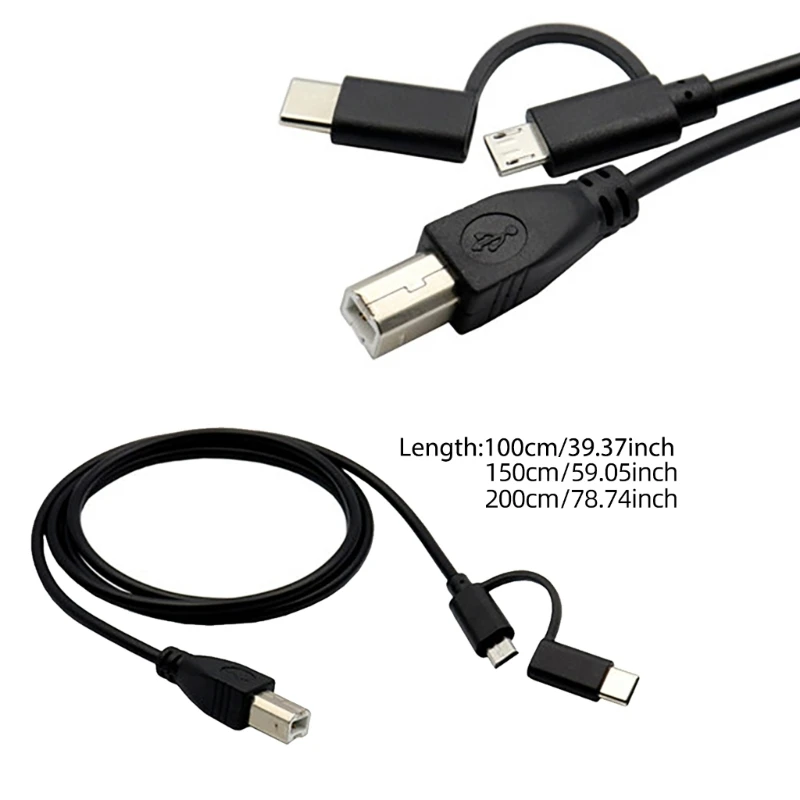 Micro USB + Type C Male to USB B Male Printer Cable Date Line OTG Cable Portable Printer Scanner Electric Piano Controlle Cable