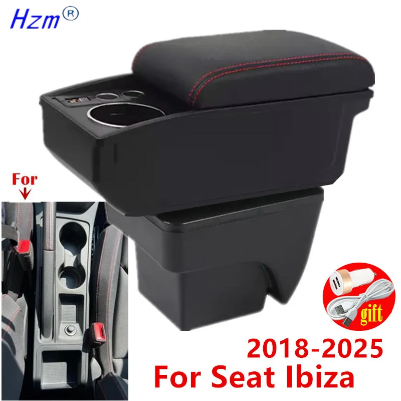 Für Seat Ibiza 2018-2025 Armlehnenbox für Seat Ibiza 6J Ibiza 6L Auto-Armlehne Auto-Aufbewahrungsbox Getränkehalter Nachrüstung Auto-Zubehör