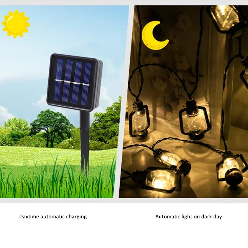 Lámpara de queroseno Retro en forma de cadena de luz LED para jardín, atmósfera, Camping al aire libre, diseño de luz decorativa de Navidad, lámparas solares