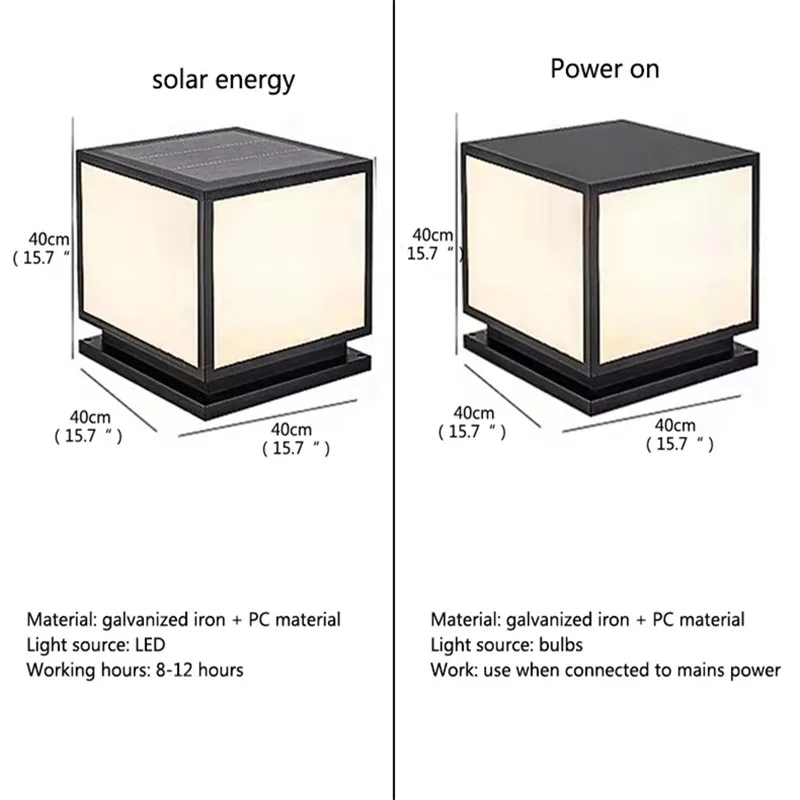 ULANI Outdoor Solar Vintage Post Lamp Simple Square Pillar Light Waterproof Modern LED for Home Villa Garden Patio Decor