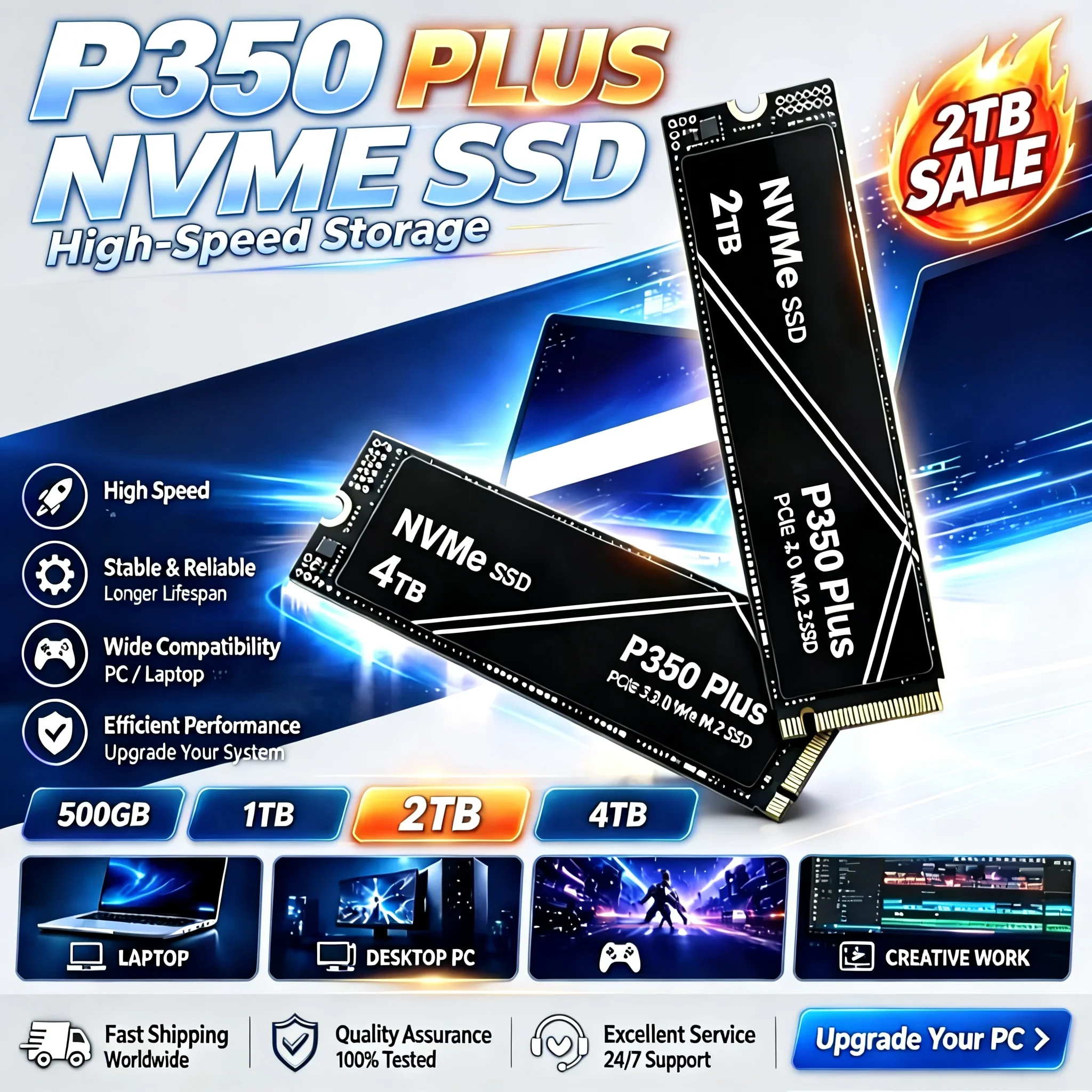 PCIe NVMe M.2 SSD New P350 PLUS 500GB 1TB 2TB 4TB  High Speed  Drive,Fit  Laptop PC,OEM Original