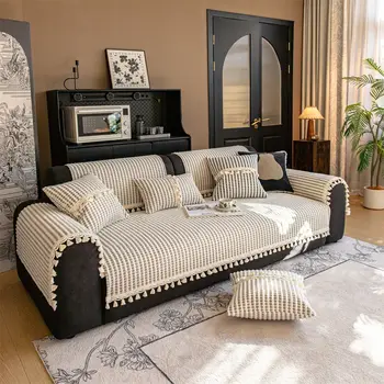 Krémový potah na pohovku s větrným efektem, bavlněný, univerzální, nový, 2025, potah na opěradlo pohovky, ručník, protiskluzový, prachotěsný potah na pohovku 10 nejlepší prodej potah na viktoriánskou pohovku - №3