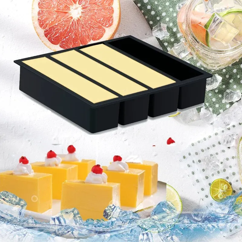 Long Strip Silicone 4 Grid Giant Silicone Ice Cubes Square Tray Mold Non-toxic Durable Wine Ice Cube Manufacturers