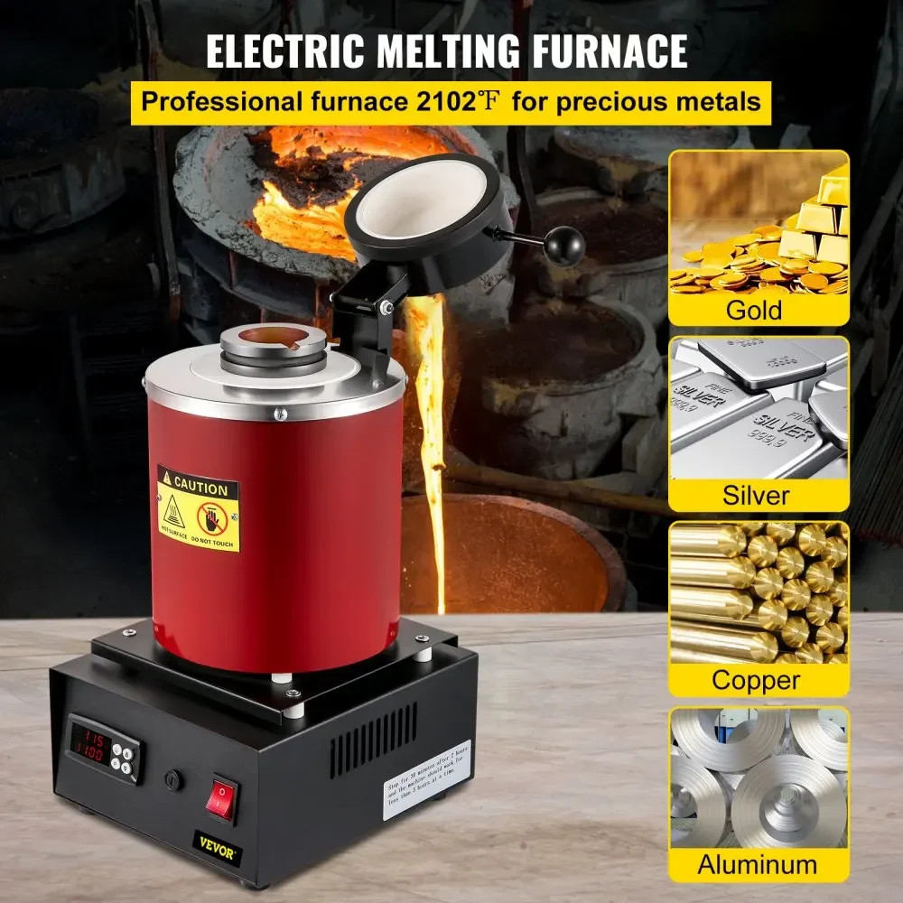 VEVOR Electric Melting Furnace 3KG Digital Electric Melting Furnace 1750W 1150℃/2102 ℉ Gold Smelter Furnace