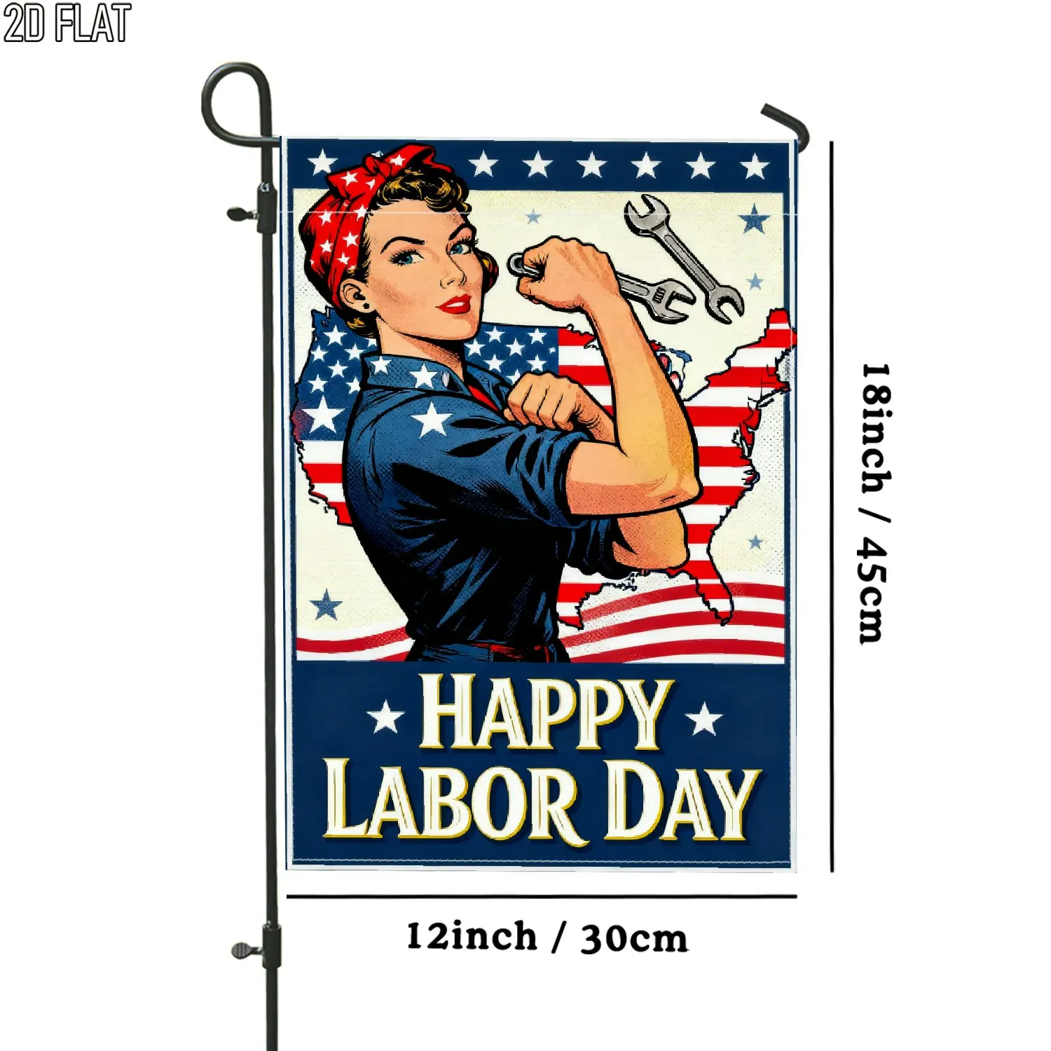 2D Plane, 2D Plane 1 Piece, Outdoor Garden Flag, Patriotic Labor Day Retro Blue Red and White Double-sided Welcome Garden Flag, Porch Decoration, Suitable for Garden and Courtyard Decoration, Excluding Flagpole, 2D Plane
