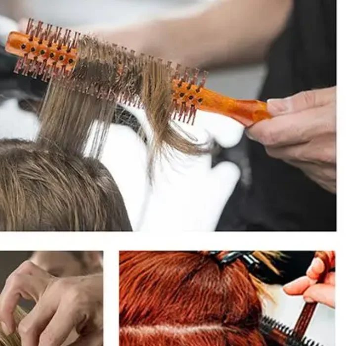 

Bristle Wooden Curly Hair Comb Natural Boar Bristle Rolling Brush Round Barrel Blowing Curly Hairbrush Hair Styling Tool Barber