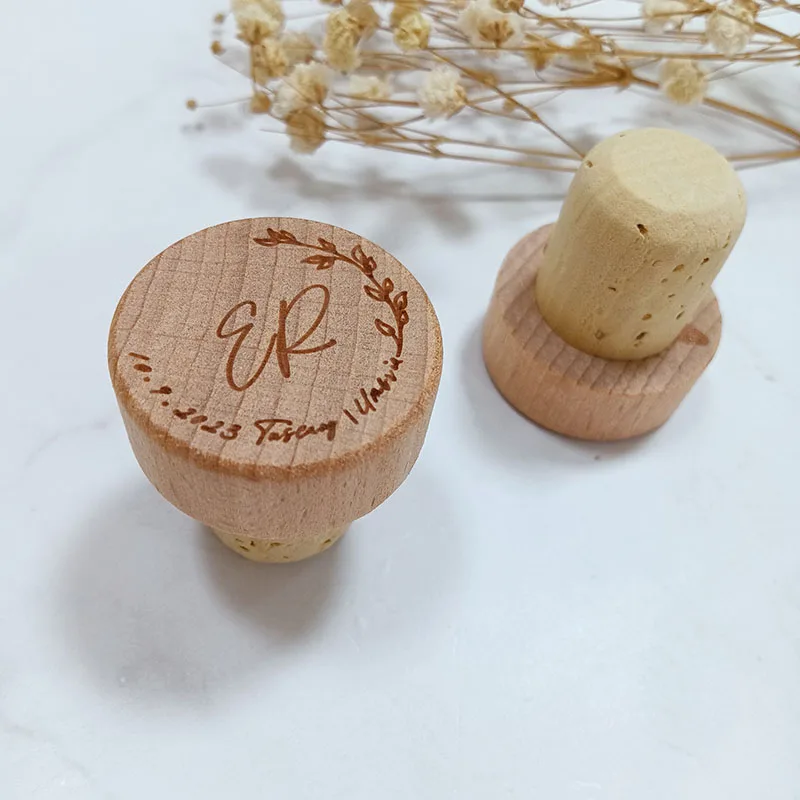 Personalized Wine Bottle Plug Wedding Party Thank You Gift In Bulk for Guests Custom Cork Wedding Decor Wooden Stoppers