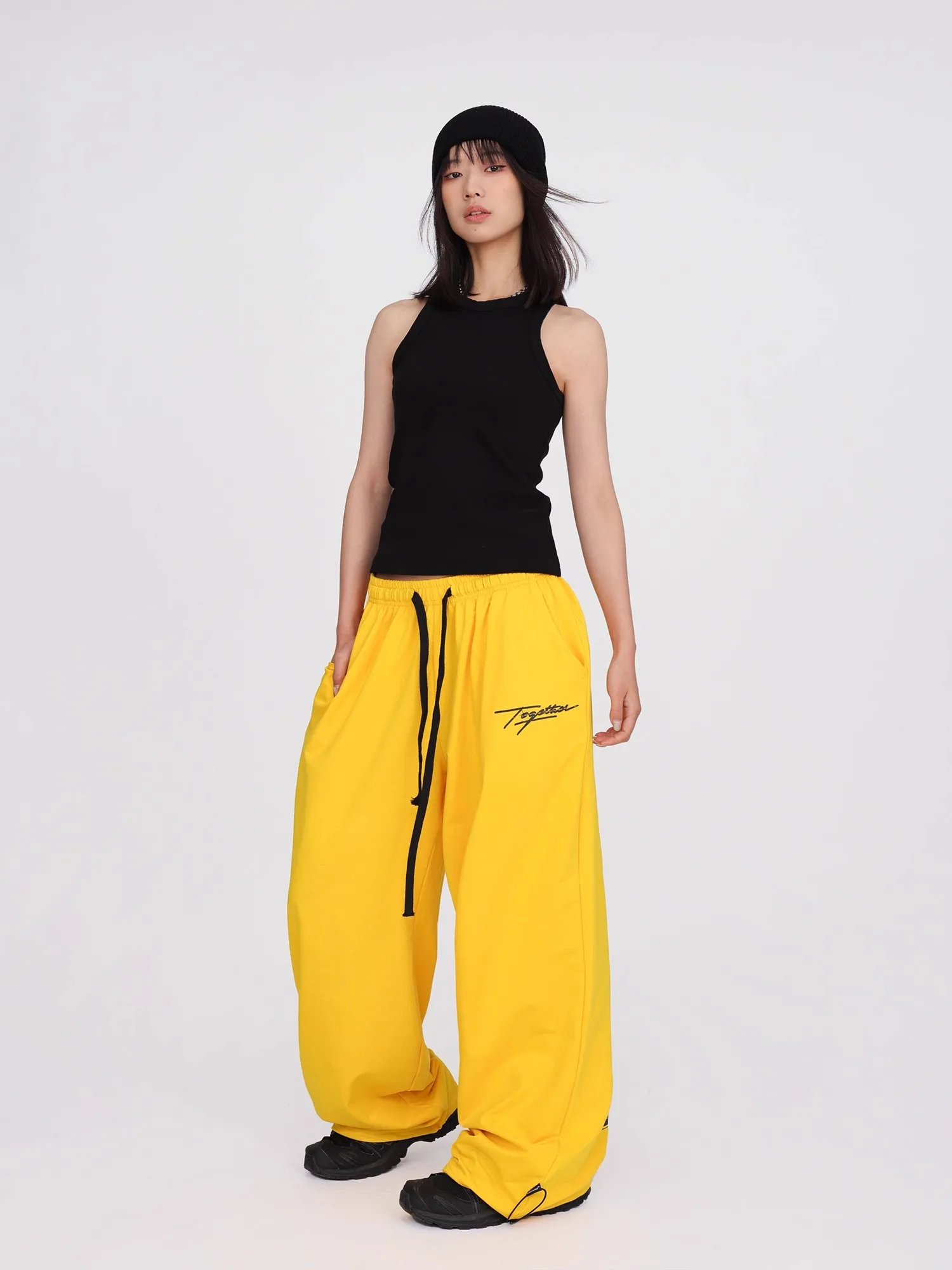 CBXLAB-Pantalon de danse de rue imprimé jaune pour femme, mode de rue, ylène DN, ample, tendance hip hop, pantalon de protection