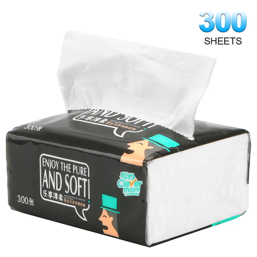 Disposable Dinner Table Napkins Tissue Household Pure Wood Pulp Paper Towel 4 Layers 300 Sheets Toilet Paper