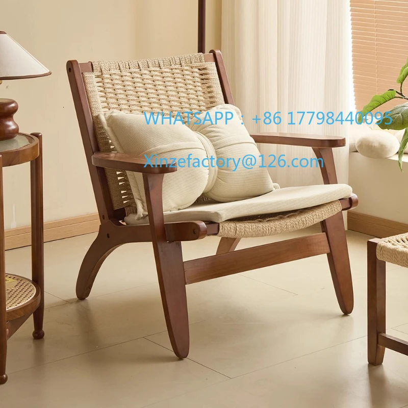 Customizable saddle chair medieval solid wood retro sofa rattan lazy chair