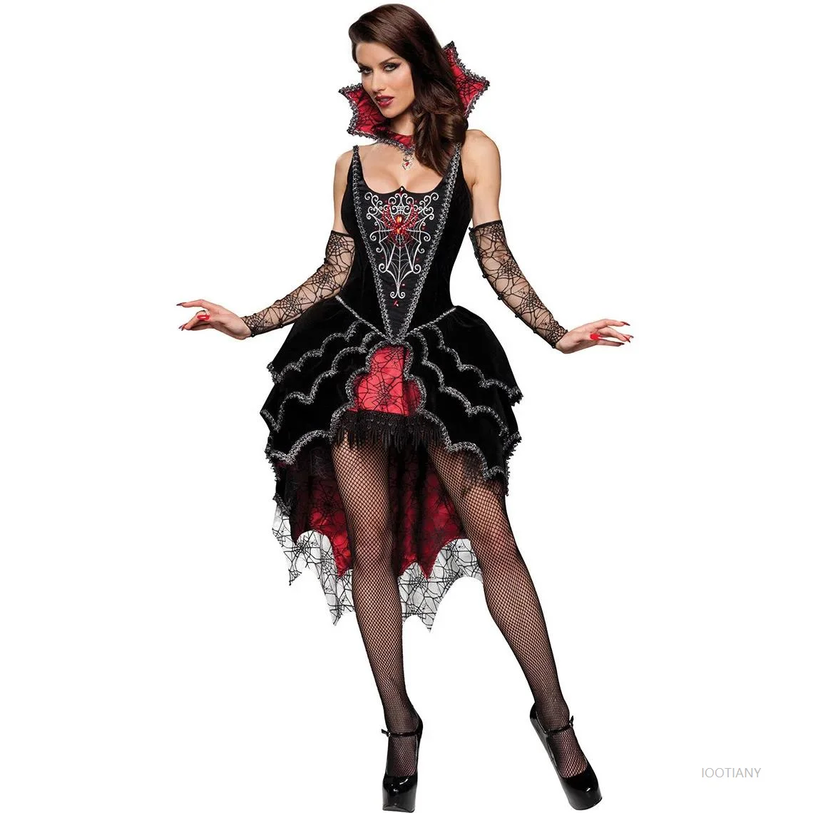 

Halloween Day of the Dead Horror Gothic Vampire Cosplay Costume Masquerade Black Spider Ghost Bride Queen Witch Red Dress