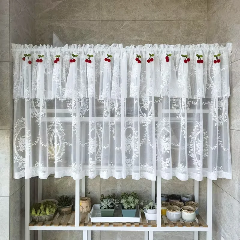 1pc Vintage Floral Jacquard Half Sheer Curtains, Atmosphere Sheer for Balcony Flower Racks