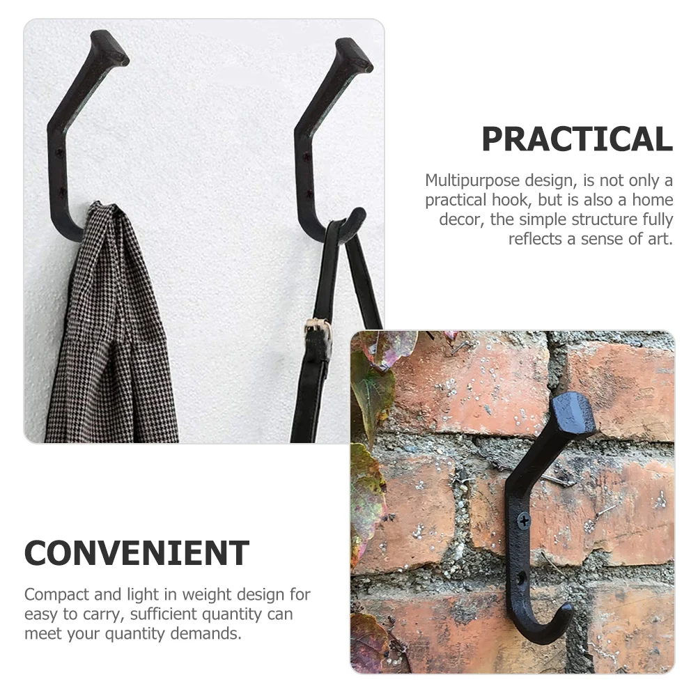 4 Pcs Cast Iron Bent Nail Hook Unique Wall Hangers Vintage Decor Curved Hanging Storage Decorative for Coat Mounted