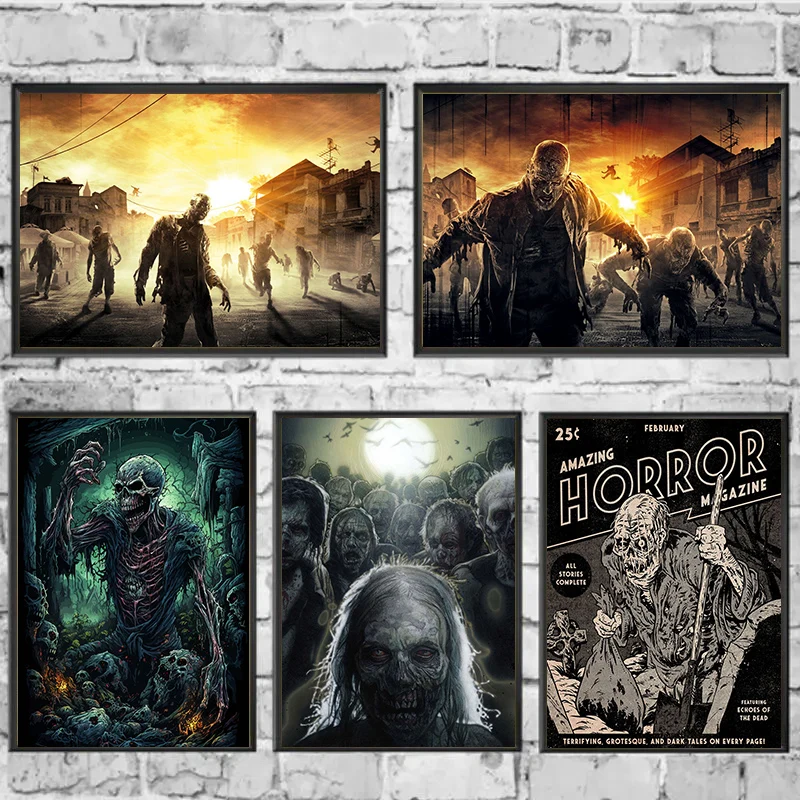 Classical Horror Character Zombies Canvas Poster Apocalyptic Scene Poster Boy Bedroom Decor Game Room Thriller Aesthetics Poster