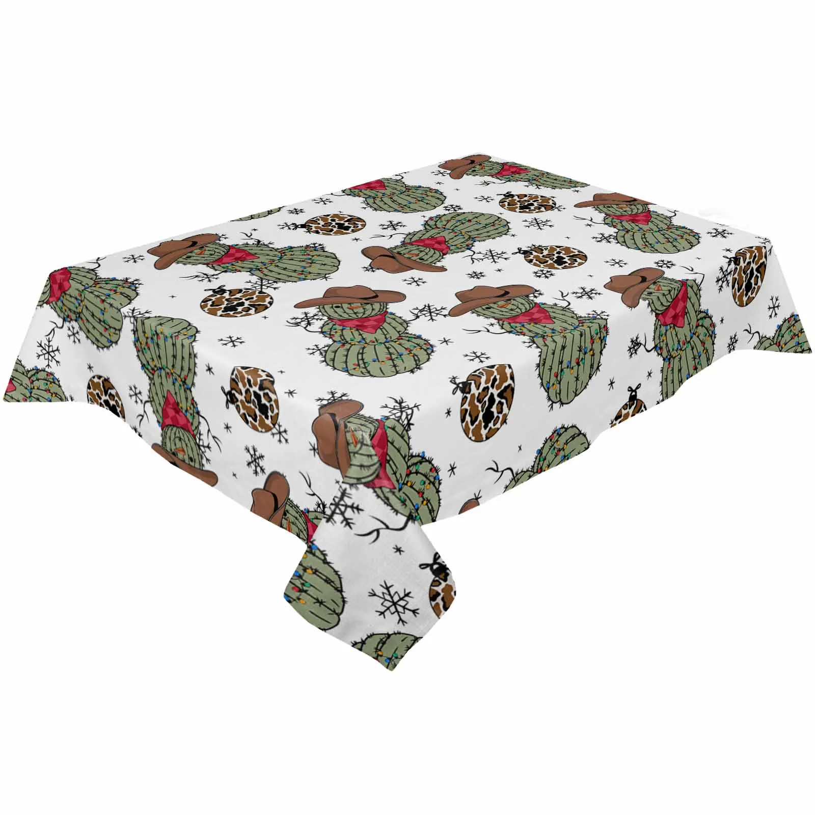 Christmas Cowboy Cactus Tablecloths Waterproof Kitchen Coffee Table For Living Room Home Decor Dining Table