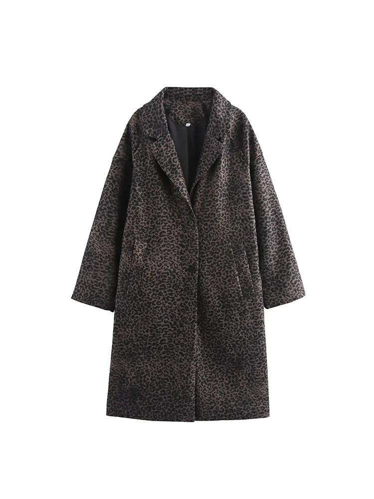 

European-style new women's fashionable and versatile elegant single-breasted coat with animal print and lapel.