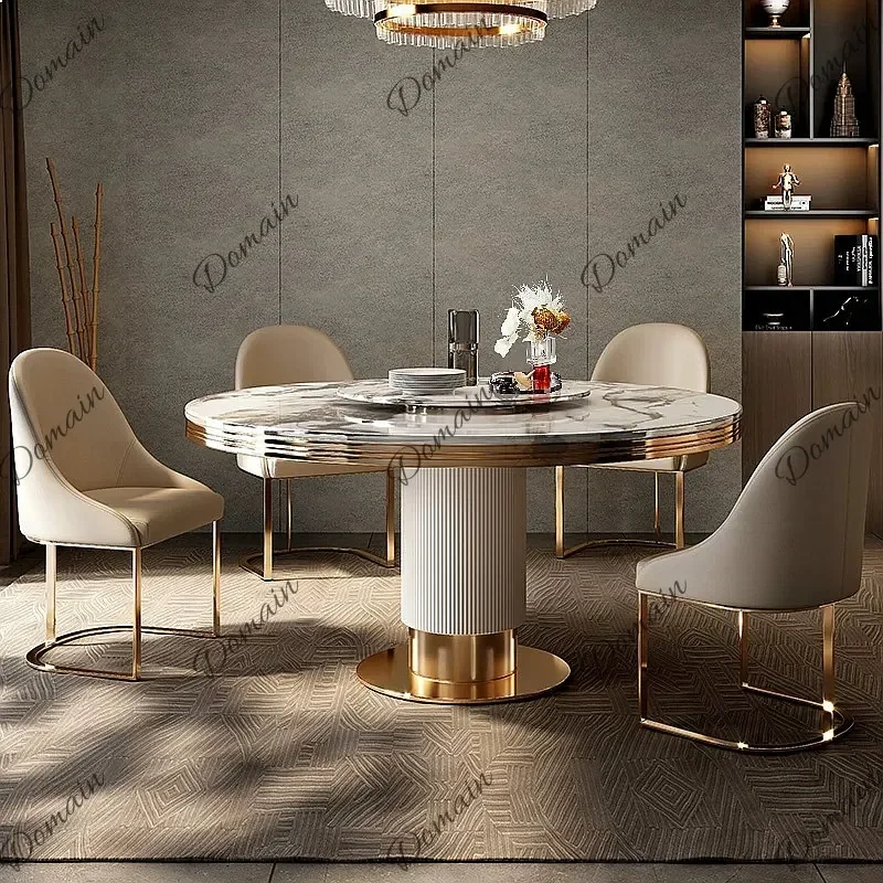 OJ Luxury Marble Dining Table Set with Lazy Susan Rotating Round Table for Home Living Room Villa Family Kitchen V