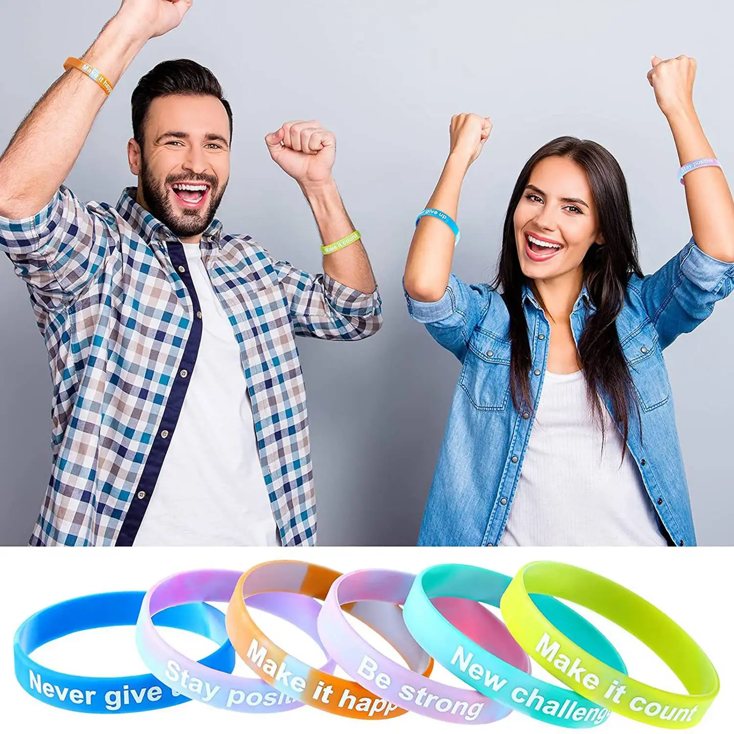 Вдохновляющие браслеты, цветные мотивационные браслеты для детей, студенческие аксессуары, 48 шт.