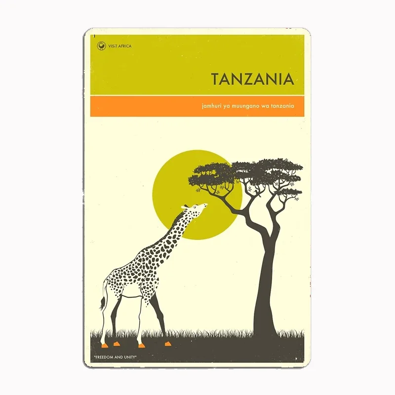 VISIT TANZANIA Poster Art Metal Sign Pub Garage Wall Pub Designing Wall Plaque Tin Sign Posters