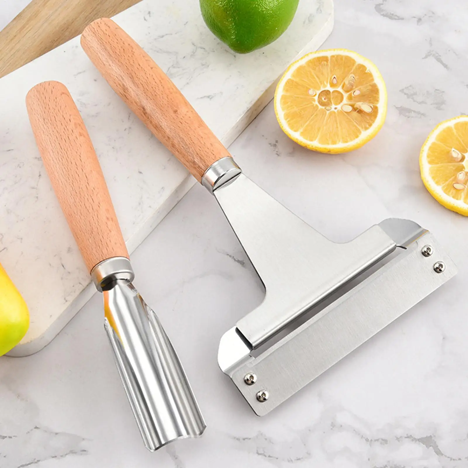 Ergonomic Vegetable Peeler Stainless Steel Blade Wooden Handle Portable Kitchen Gadget Fruit Cutter Tool for Salad Food Prep