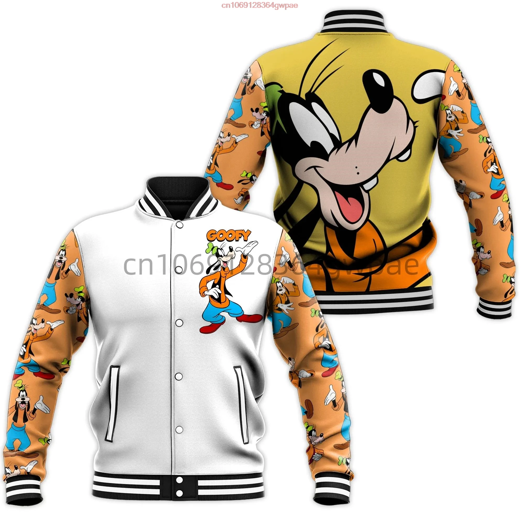 Disney Goofy Baseball Jacket Men's Women's Y2k Casual Sweatshirt Hip Hop Harajuku Jacket Streetwear Loose Varsity Coat Hoodie#02