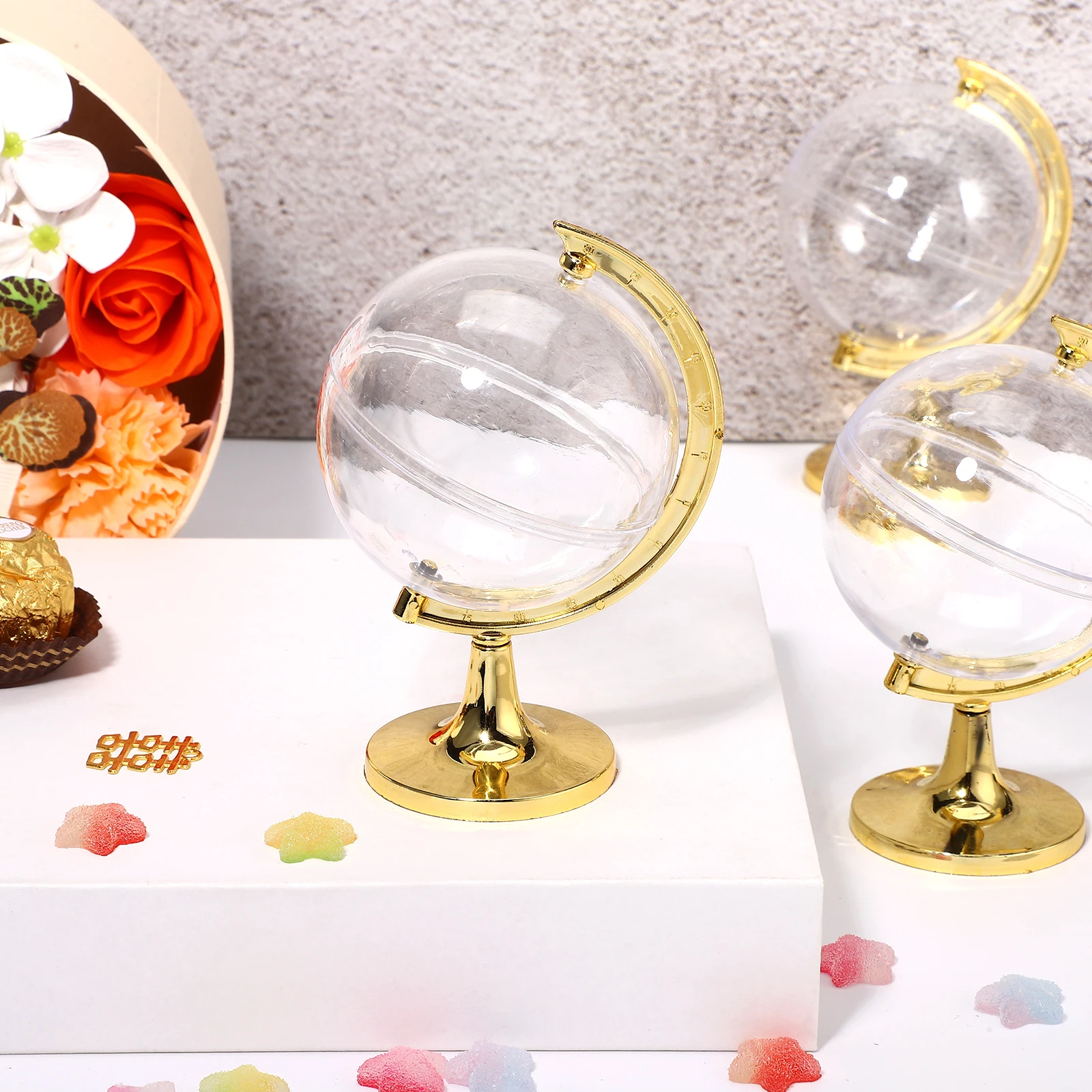 

12pcs Plastic Tellurion Candy Boxes Creative Gift Boxes For Wedding Christmas Party Candy Box Gift Container Golden