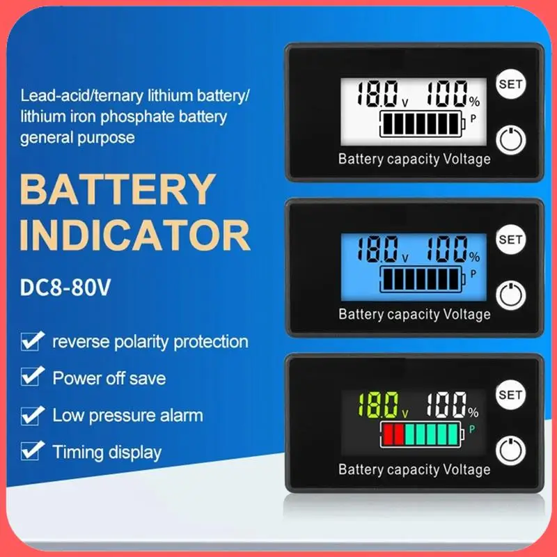 AA89-LCD Kristal Cair 8-100V Baterai Voltmeter Deteksi Daya Mobil Modul Tampilan Kapasitas Baterai Lithium Digital, Tahan Lama