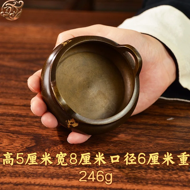 Gold-sprinkled ingot-shaped double-eared incense burner, Zen-style incense burner for home or office, copper incense burner, dec