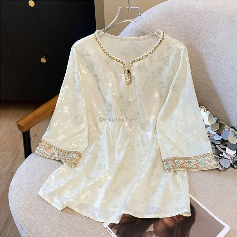 female 2026 creative new chinese style shirt top women's summer breathable trend embroidered top female simple tang suit top