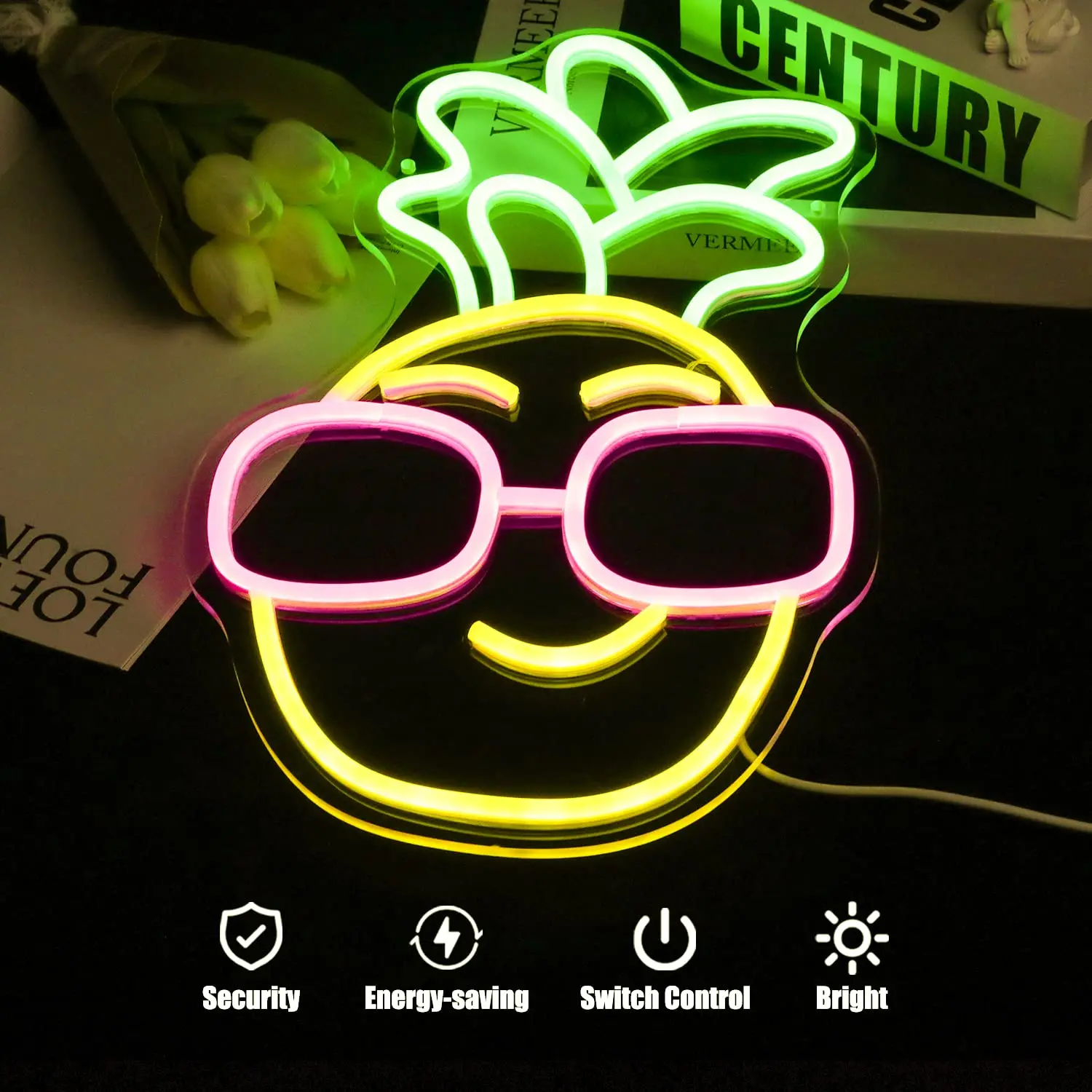 Pineapple Neon Sign LED Neon Light Fruit Neon Sign for Game Room Wall Decor Fruit Shop Business Sign Neon Sign for Bedroom Wall