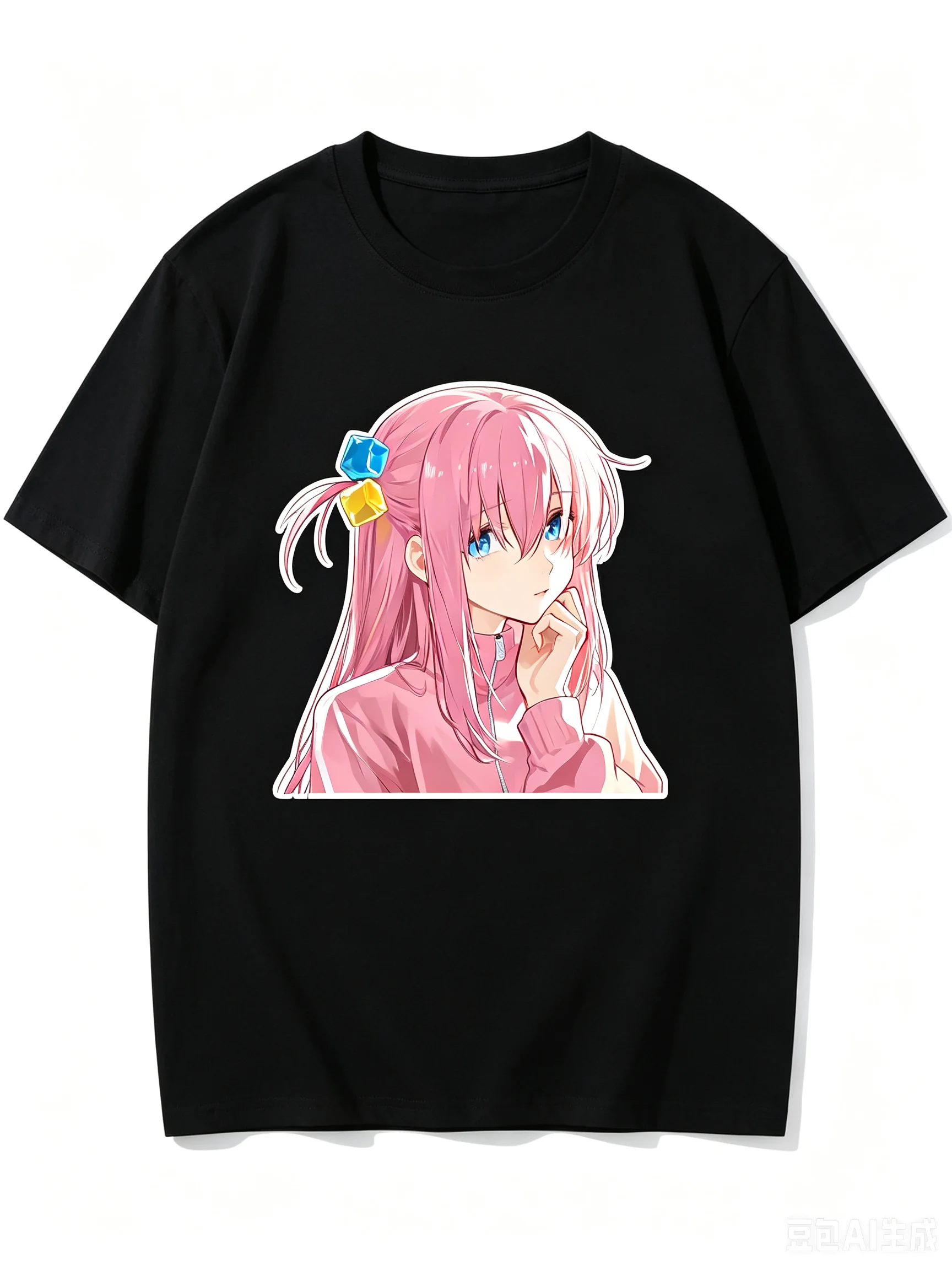 Hitori Gotoh Sportswear Chin Rest Anime Cutout Graphic Crew Neck Short Sleeve Comfortable Women And Men T-shirt